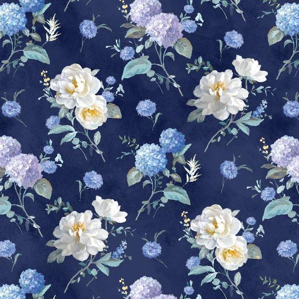 Morning Blooms Navy Flower Toss Fabric-Wilmington Prints-My Favorite Quilt Store