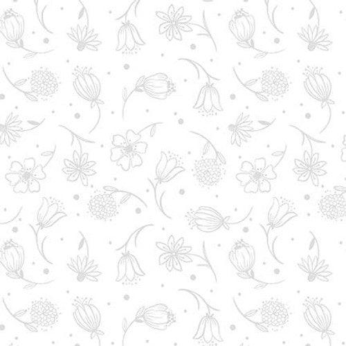 Morning Mist White on White Flowers with Stems Fabric-Blank Quilting Corporation-My Favorite Quilt Store