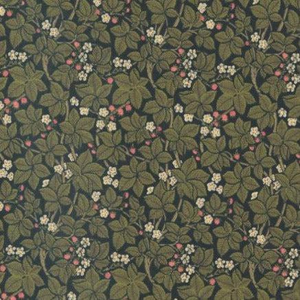 Morris Meadow Damask Black Bramble Small Floral Leaf Fabric by