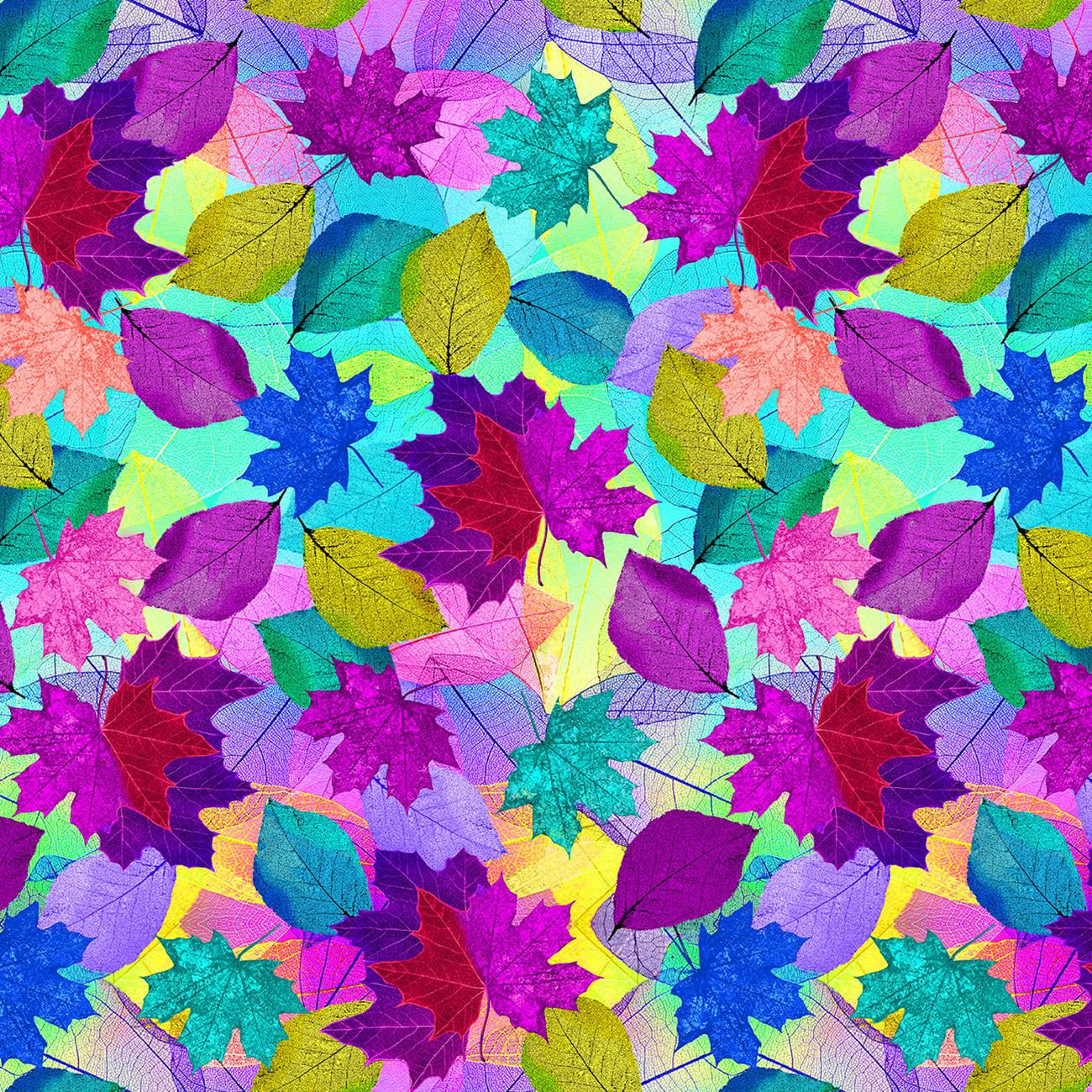 Multi Bright Painted Leaves Softie 57" Fabric-Timeless Treasures-My Favorite Quilt Store