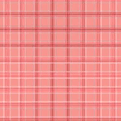 Coral Pink, Black and White Girly Plaid Fabric