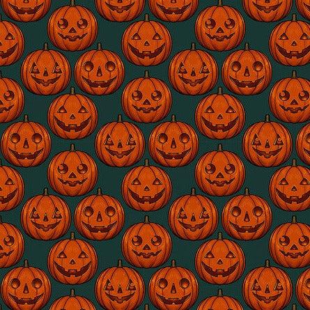 Mystic Moonlight Green Pumpkin Grid Fabric