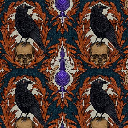 Mystic Moonlight Multi Crow Damask Fabric-Free Spirit Fabrics-My Favorite Quilt Store