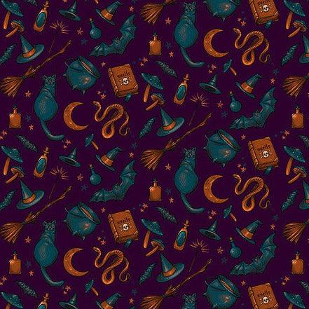 Mystic Moonlight Purple-Black Cottage Halloween Fabric