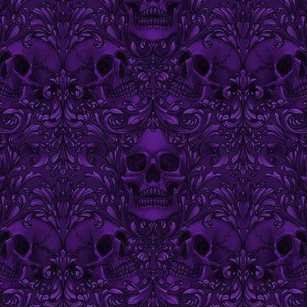 Mystic Moonlight Purple Skull Damask Fabric