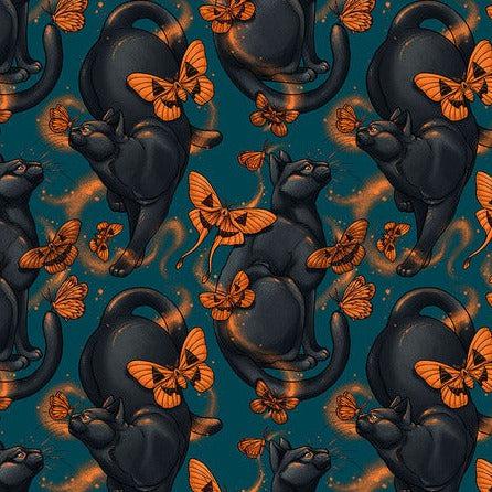 Mystic Moonlight Turquoise Moth Cat Fabric-Free Spirit Fabrics-My Favorite Quilt Store