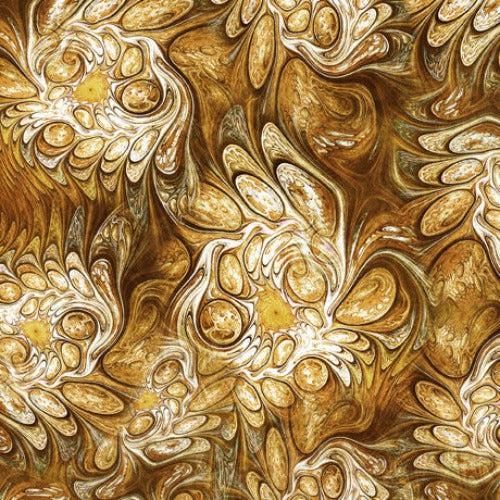 Mystic Owls Amber Abstract Marble Fabric