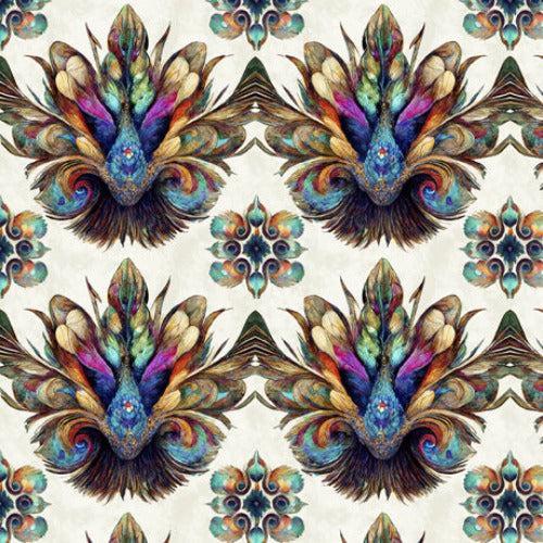 Mystic Owls Cream Feather Medallion Fabric-QT Fabrics-My Favorite Quilt Store