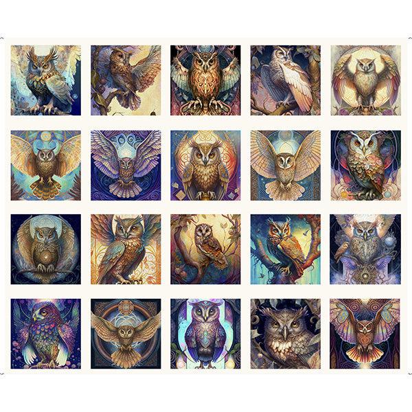 Mystic Owls Cream Owl Picture Patches 36" Panel-QT Fabrics-My Favorite Quilt Store
