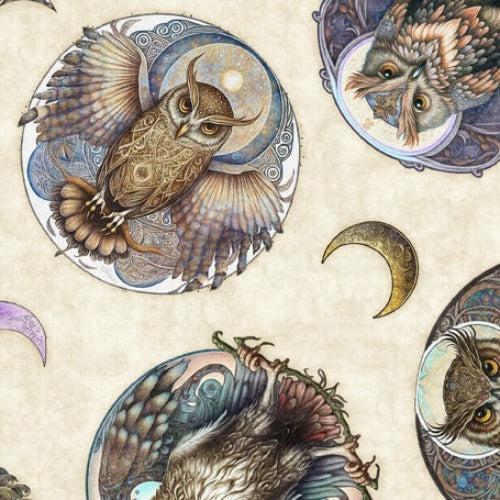 Mystic Owls Cream Owl Toss Fabric-QT Fabrics-My Favorite Quilt Store