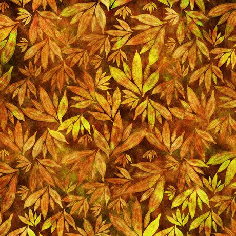 Mystic Owls Orange Packed Leaves Fabric