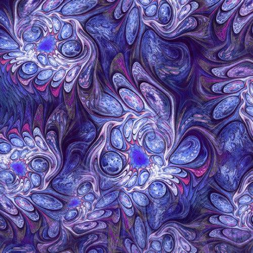 Mystic Owls Purple Abstract Marble Fabric