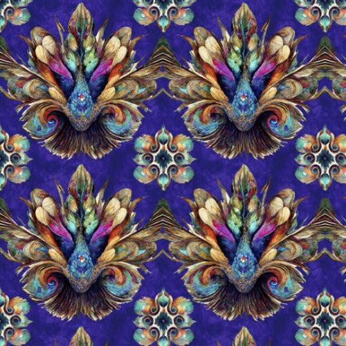 Mystic Owls Purple Feather Medallion Fabric