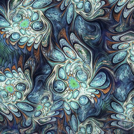 Mystic Owls Teal Abstract Marble Fabric