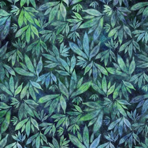 Mystic Owls Teal Packed Leaves Fabric-QT Fabrics-My Favorite Quilt Store