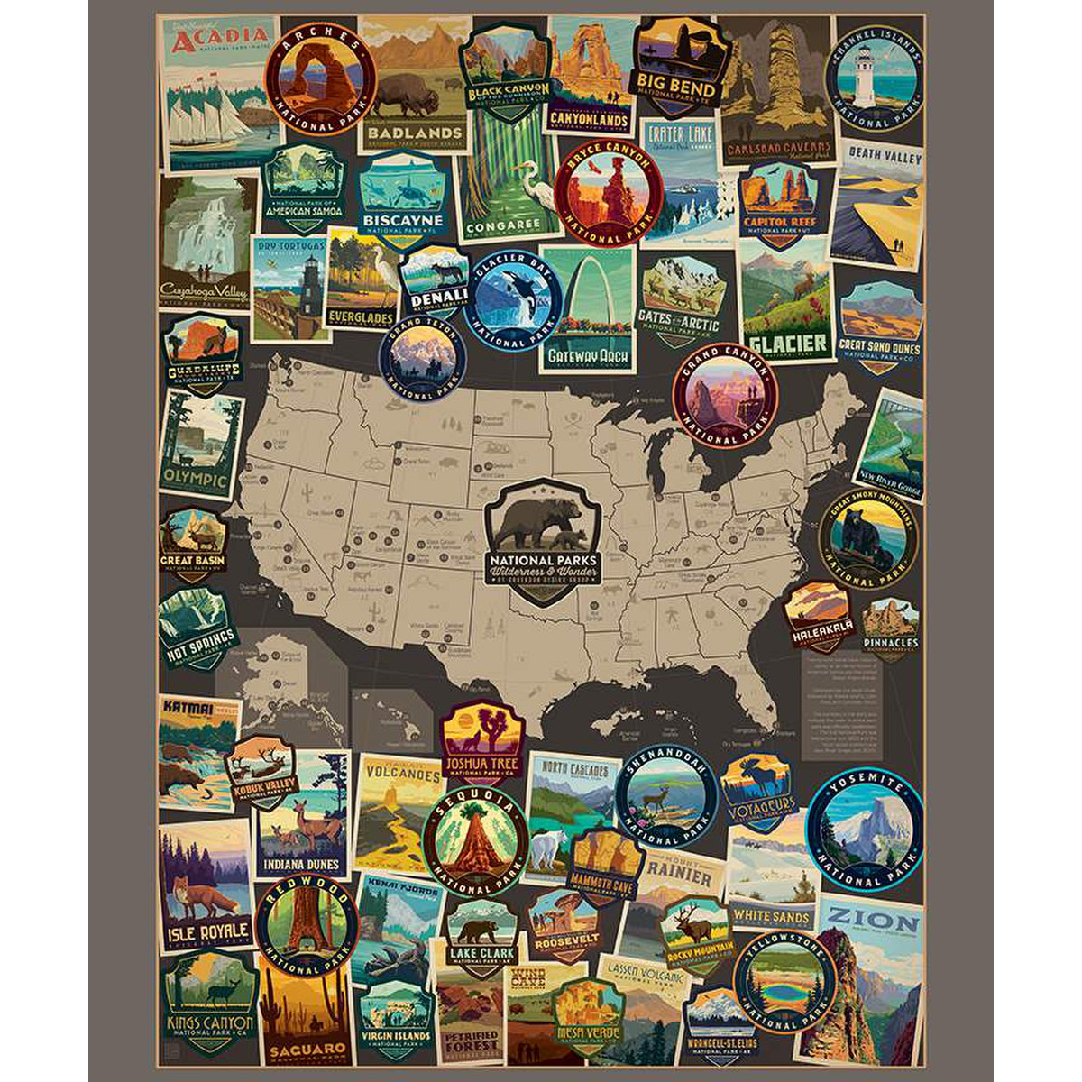 National Parks 2024 USA Vertical Map Poster Panel 36"