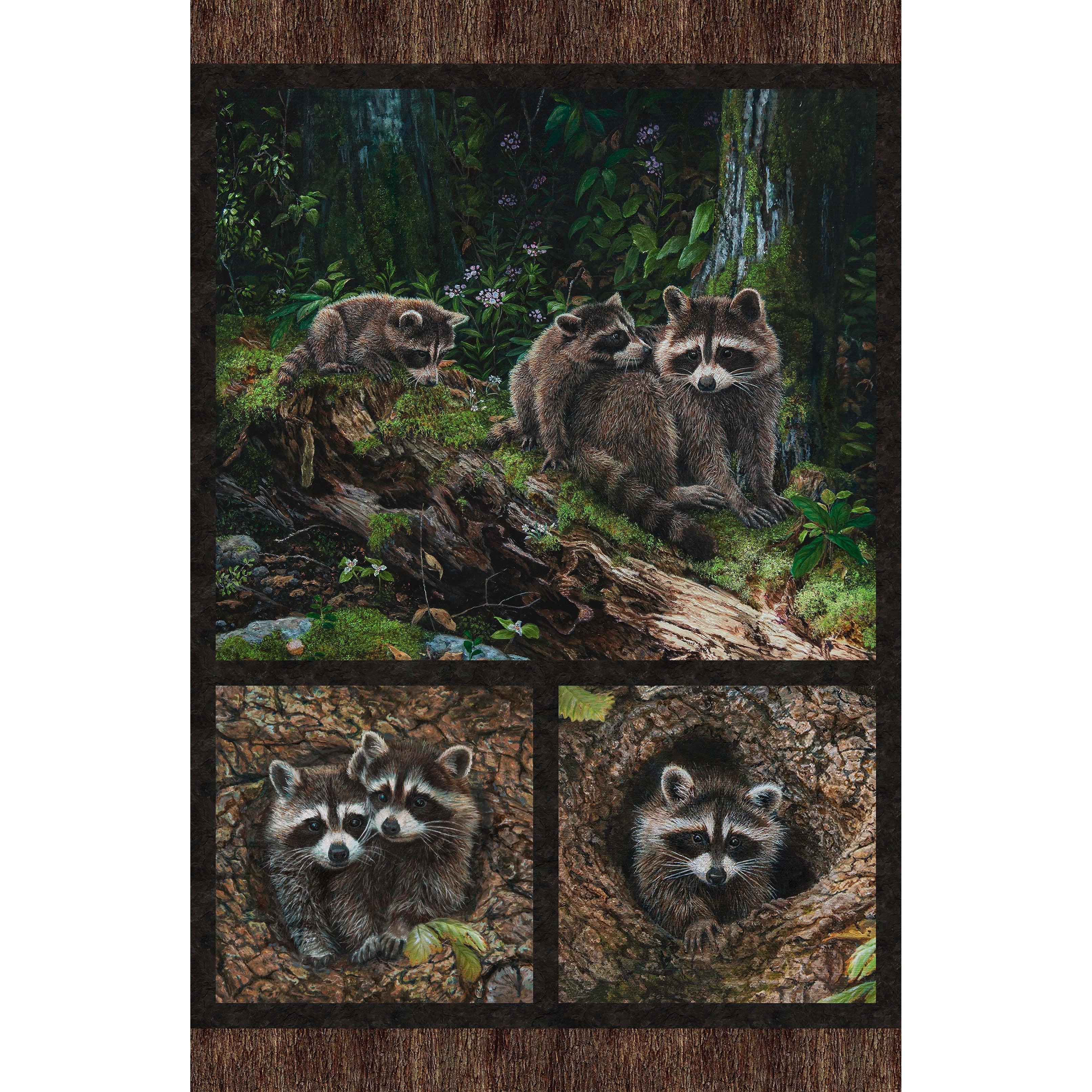 Naturescapes Little Rascals Multi Raccoon Scenic 28" Panel