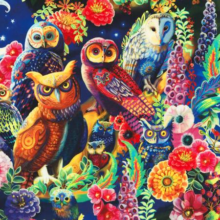 Night Owls Navy Nature Owls Fabric-Robert Kaufman-My Favorite Quilt Store