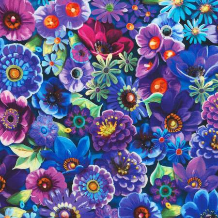 Night Owls Purple Flowers Fabric-Robert Kaufman-My Favorite Quilt Store