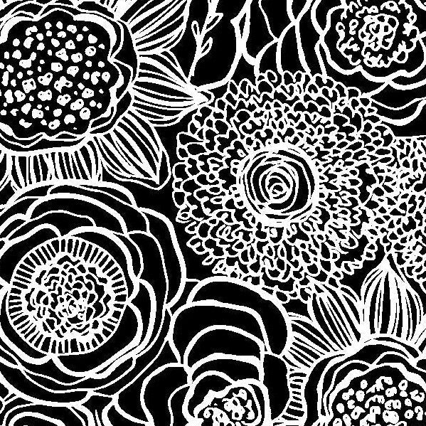 Night and Day Large Floral Black Fabric