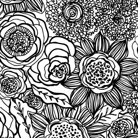 Night and Day Large Floral Black and White Fabric