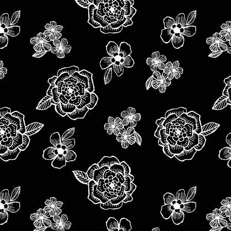 Night and Day Medium Floral Black Fabric