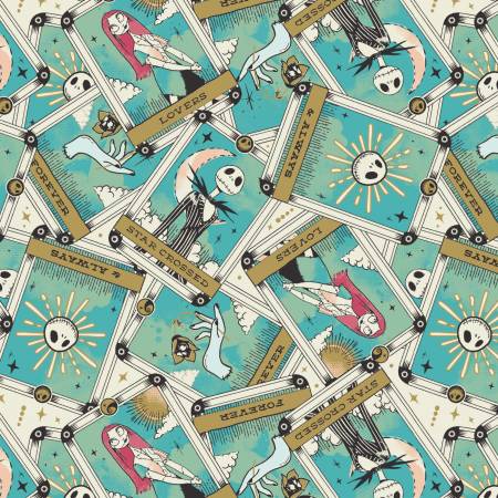 Nightmare Before Christmas Aqua Star Crossed Lovers Fabric-Camelot Fabrics-My Favorite Quilt Store