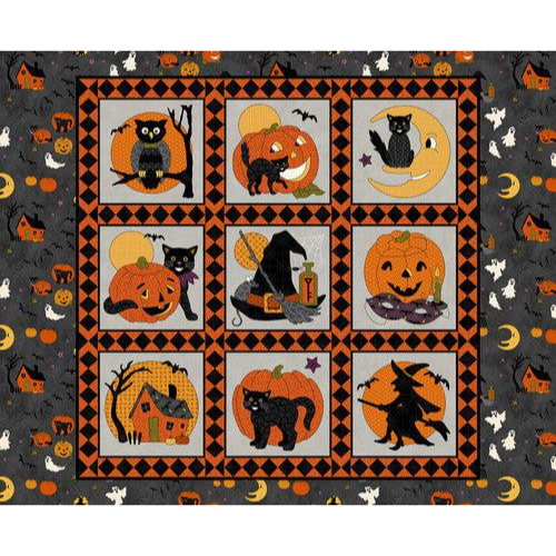 No Tricks, Just Treats Gray Orange Block 36" Panel-Henry Glass Fabrics-My Favorite Quilt Store