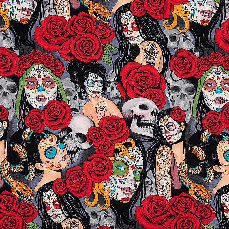 Nocturna Brite Day of the Dead Fabric-Alexander Henry Fabrics-My Favorite Quilt Store