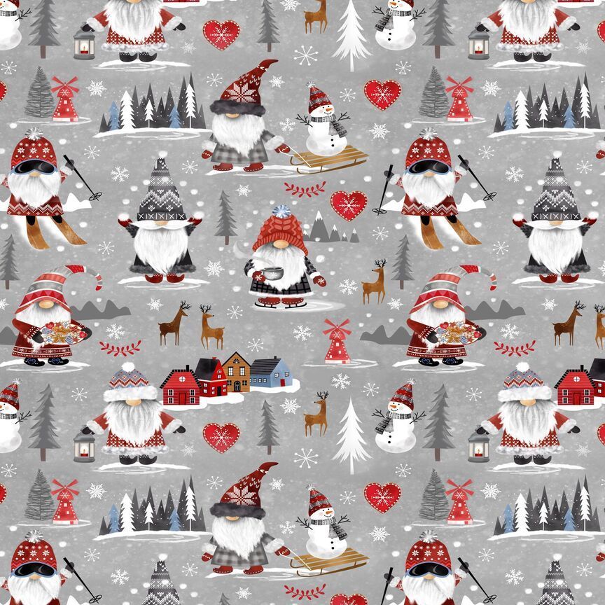 Nordic Gnomes Grey Winter Nordic Gnomes Town Fabric-Timeless Treasures-My Favorite Quilt Store