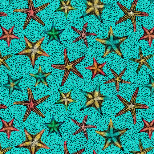 Ocean Menagerie Dark Turquoise Star Fish Fabric-Blank Quilting Corporation-My Favorite Quilt Store