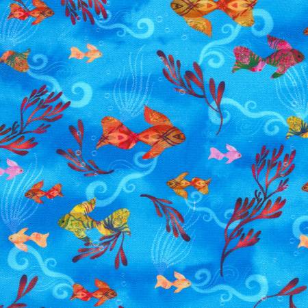 Oceanica Blue Fish Fabric-Robert Kaufman-My Favorite Quilt Store