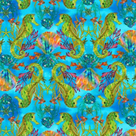 Oceanica Blue Seahorse Fabric-Robert Kaufman-My Favorite Quilt Store