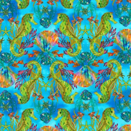 Oceanica Blue Seahorse Fabric