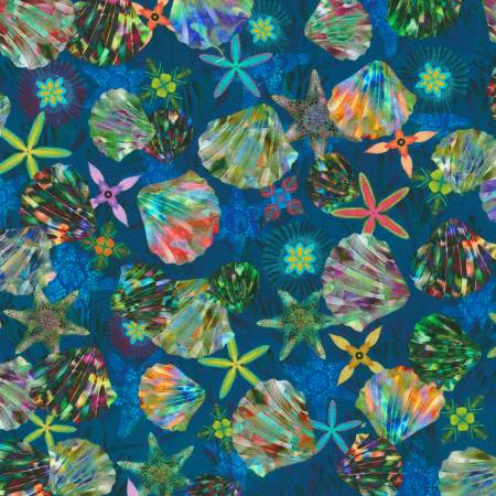 Oceanica Navy Shells Fabric-Robert Kaufman-My Favorite Quilt Store