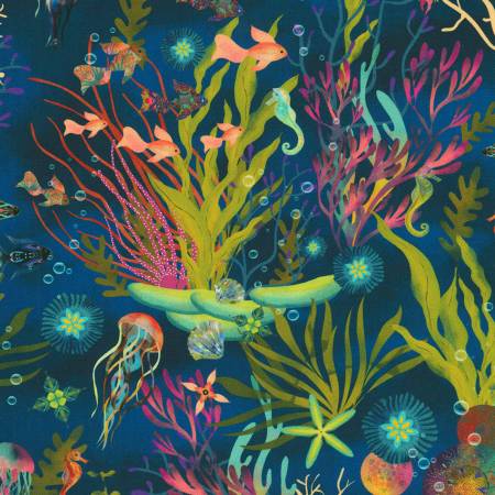 Oceanica Navy Underwater Fabric-Robert Kaufman-My Favorite Quilt Store