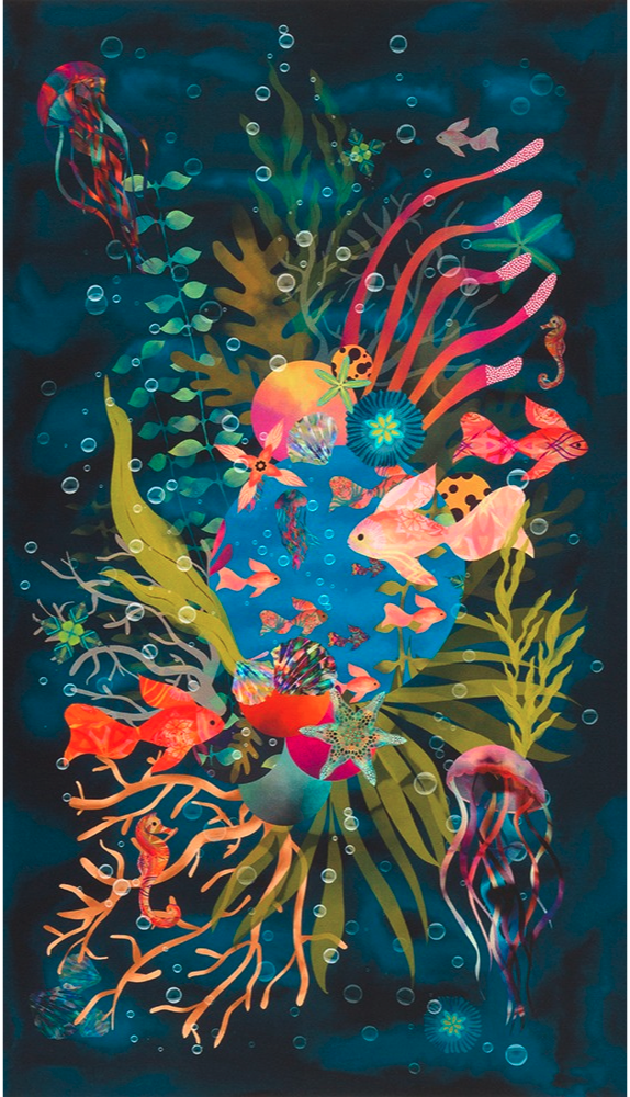 Oceanica Navy Underwater Panel 24" Fabric-Robert Kaufman-My Favorite Quilt Store