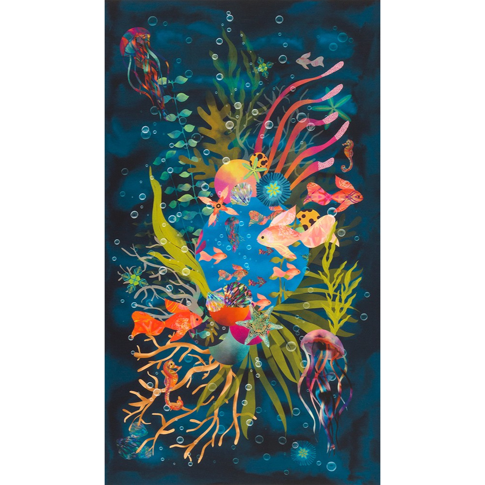 Oceanica Navy Underwater Panel 24" Fabric-Robert Kaufman-My Favorite Quilt Store