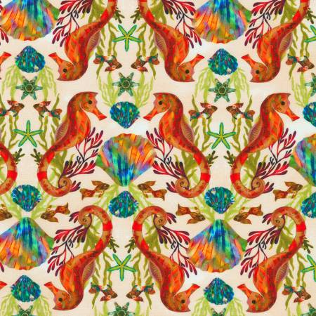 Oceanica Sand Seahorse Fabric-Robert Kaufman-My Favorite Quilt Store