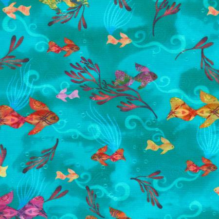 Oceanica Teal Fish Fabric-Robert Kaufman-My Favorite Quilt Store
