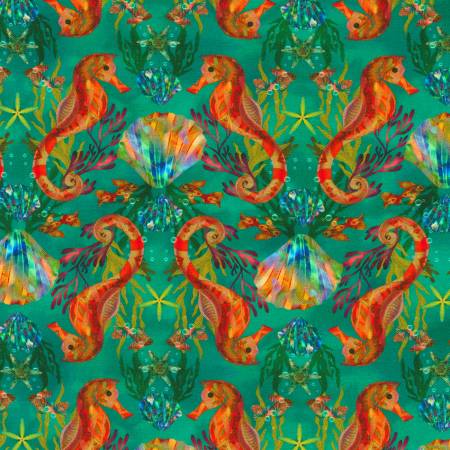 Oceanica Teal Seahorse Fabric