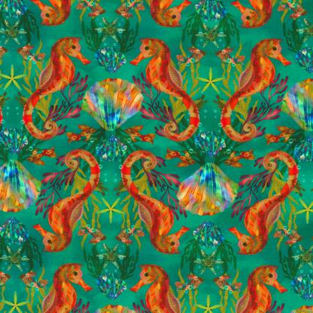 Oceanica Teal Seahorse Fabric-Robert Kaufman-My Favorite Quilt Store
