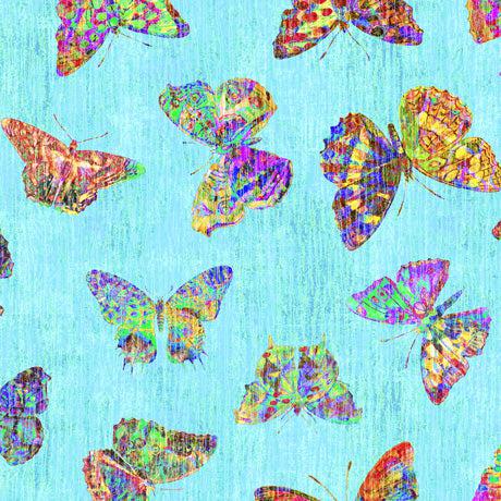 On Painted Wings Aqua Butterflies Fabric