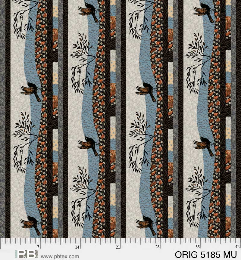 Origins Multi Silhouetted Border Stripe Fabric-P & B Textiles-My Favorite Quilt Store