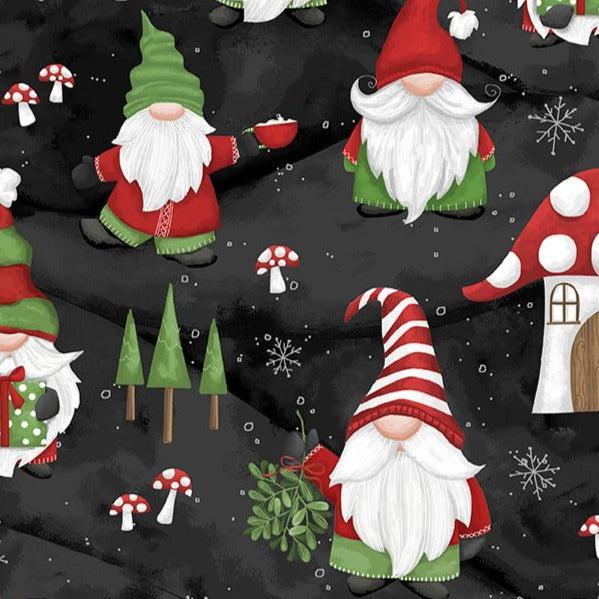 Our Gnome To Yours Black Scenic Fabric