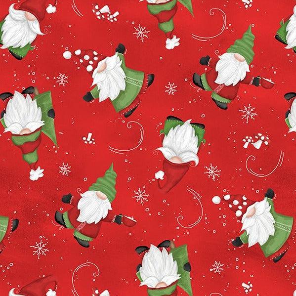 Our Gnome To Yours Red Tossed Gnomes Fabric