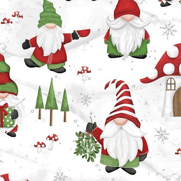 Our Gnome To Yours White Scenic Fabric