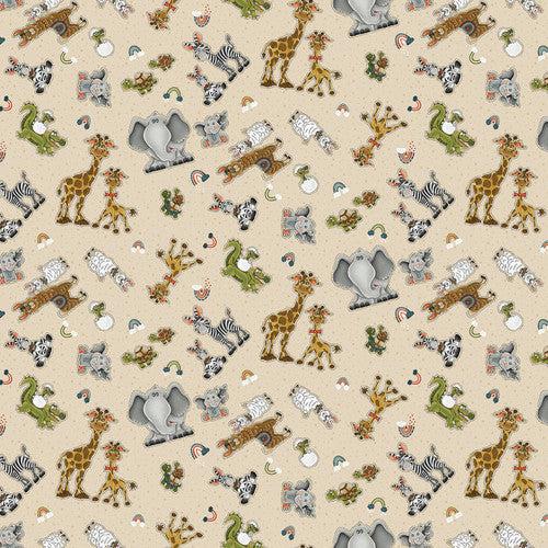 Our Greatest Gift Tan Tossed Animals Fabric