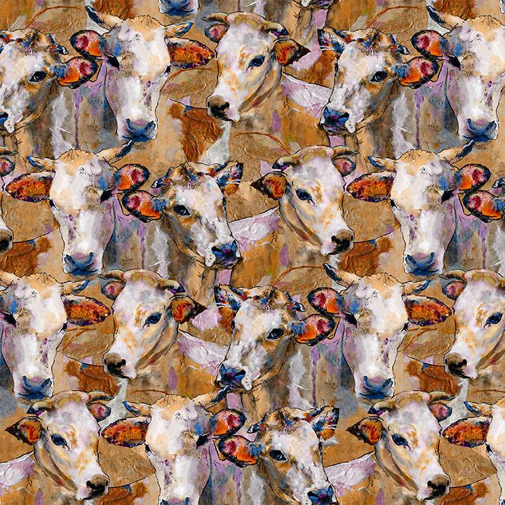 Out of Farm's Way Fawn Cows Digital Print Fabric