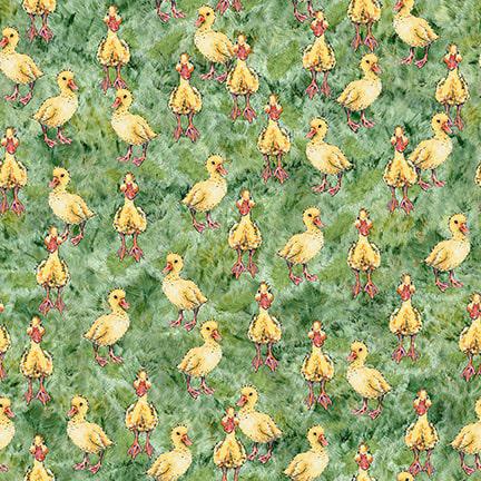 Out of Farm's Way Green Ducklings Digital Print Fabric